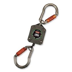 Ergodyne 19303 Squids 3003 Retractable Lanyard with Two Carabiners, 2 lb Max Working Capacity, 8" to 48", Gray, Ships in 1-3 Business Days EGO19303