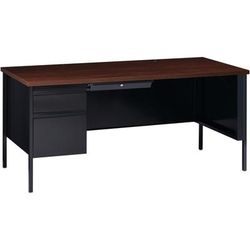 Lorell 60918 Single Pedestal Desk, LH, 66" x 30" x 29-1/2", Black Walnut LLR60918