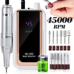 TEMU Quiet 45000rpm Electric Nail Drill Kit With Usb Charging - Professional Manicure & Pedicure Tool For Acrylic Gel, Polishing & Removal - Portable Nail Care Set With , Includes Bits & Sanding Bands