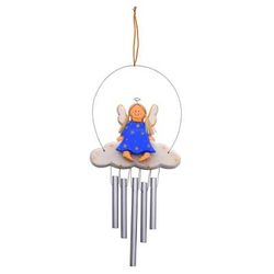 Angel Tune in Blue,'Angel-Themed Wood Wind Chime in Blue from Bali'