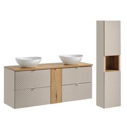 Set di mobili da bagno doppio lavabo effetto legno cachemire 140cm