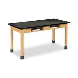 Diversified Woodcrafts, Inc. C7604K30N Classroom Book Compartment Science Table, 60w x 24d x 30h, Black Phenolic Resin Top, Oak Base DVWC7604K30N