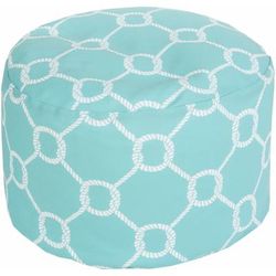 Szeghalom 13"H x 20"W x 20"D Coastal Aqua/Off White Outdoor Pouf - Boutique Rugs