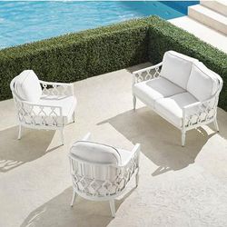 Avery 3-pc. Loveseat Set in White Aluminum - Quick Dry, Outdoor Velvet Dove - Frontgate