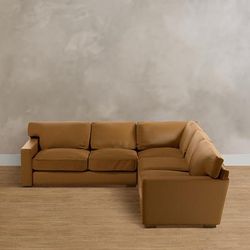 Salem Upholstered Sectional - Build Your Own, Leather, Leather / Right Arm Facing Loveseat, Pecan Leather / Right Arm Facing Loveseat - Grandin Road