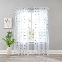 Wide Width Embroidered Voile Panel by BrylaneHome in Polka Dot (Size 52" W 95" L)