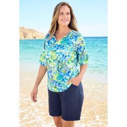 Plus Size Women's Three-Quarter Sleeve Swim Tee by Swim 365 in Royal Copacabana (Size 22/24) Rash Guard