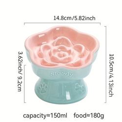 TEMU Colorful Ceramic High-footed Slow Feeder Cat And Dog Bowls - Anti-choke, Anti-spill, Neck Protecting Pet Bowl For Small Dogs And Cats, Featuring A Sloped Design For Drinking And Eating