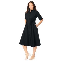 Plus Size Women's Stretch Poplin Shirtdress by Jessica London in Black (Size 14 W)