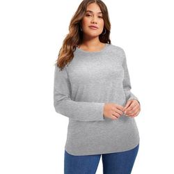 Plus Size Women's Long-Sleeve Crewneck One + Only Tee by June & Vie in Heather Grey (Size 22/24)