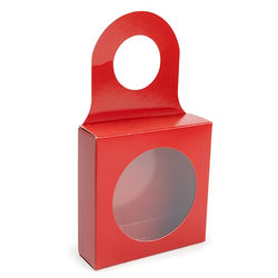 Red Wine Bottle Box w/ Round Shaped Window 3 5/8" x 1 1/8" x 3 5/8" 25 Pack FS356RR