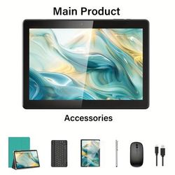 "TEMU Qddq 10.1" Tablet Android 13, 2-in-1 Tablet With Keyboard, Mouse, Case, Stylus, 12gb (6gb+6gb ) For , 256gb Storage, Fhd Ips Touch Screen, 5+8mp Dual Camera, Type-c (without Adapter)"