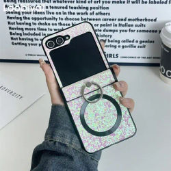 Glitter Laser Shiny Hinge Ring Case for Samsung Galaxy Z Flip6 Zflip5 Z Flip 3 4 5 6 Stand 2in1