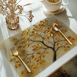 TEMU 4pcs, Tree Printed Placemats, Set Of 4 Table Mats, Washable Placemats For Kitchen Dining Table Decoration