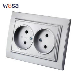 WESA Silvery Wall Surface Socket Plugs Power 2 Socket EU Electrical Outlett No Ground Flame Retardant Spray Paint Plastic Socket