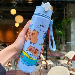 TEMU 23oz Cute Capybara Cartoon Straw Cup - Leakproof, Portable With Woven Carry Rope For Camping, Picnics & School Gifts