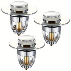 TEMU 3-pack Metal Bouncing Drain Plugs, Anti-odor Leak Prevention, Universal Bathroom Sink And Bathtub Accessories, Home Renovation