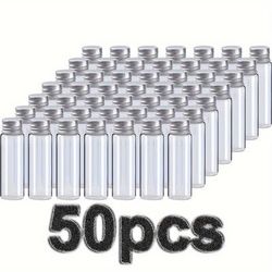 TEMU 30/50pcs Silvery Aluminum Threaded Cap Plastic Round Bottles 0.85oz Sample Plastic Bottles, Information Bottles For Emulsions And