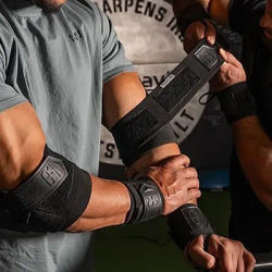 Fitness Elbow Support Heavy Duty All Black Elbow Pads Bandage Adjustable Weightlifting Bench Press CrossFit Training Wraps Strap