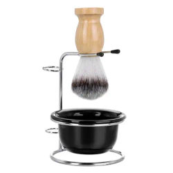 Wooden Handle Mens Shaving Brush Set, Soft Hair Shaving Brush, Stainless Steel Shaving Stand & ABS Shaving Bowl for Men Wet Shav