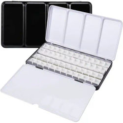 Empty Metal Watercolor Palette Tin Box Palette Paint Case with 52 Half Pans Fold-Out Palette Holds for Watercolor Travel Palette