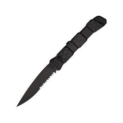 Piranha Knives Auto 21 Automatic Folding Knife 3.375in CPM S30V Black DLC Spear Point Serrated Blade Black Aluminum Handle P-21BKTS