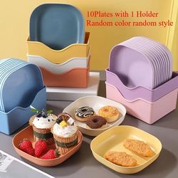 TEMU Dinner Plates With 1 Holder - Portable Food Plate Set Ideal For Snacks & Breakfast - Durable Plastic - Essential Kitchen Tool