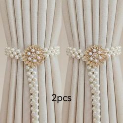 TEMU 2pcs Elegant Sunflower Curtain Tiebacks With Adjustable Pearls - Golden Finish, Luxurious Home Decor For Living Room And Bedroom