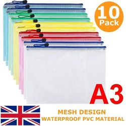 TEMU Atek Plastic Zipper Wallet Bags, Storage File Bags, 10 Pack 5 Assorted Color Grid Bag With Zipper Plastic Wallets Mesh Bags Document Organizer For Office Supplies Offices School Zipper Bag