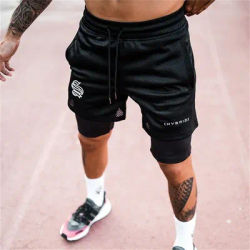 Summer printing Breathable 2 In 1 Shorts Men gyms Fitness Running Shorts Quick Dry Male Shorts mesh Bodybuilding Short Pants