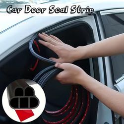 TEMU 1pc Universal Double-layer Rubber Car Door Seal Strip - Noise Reduction, Waterproof Weather Stripping, Soundproofing & Shock Absorption, 5-hole Design, Left Placement, Full Vehicle