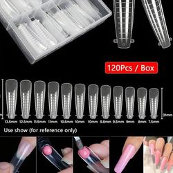 TEMU 120pcs Dual Layer Nail Extension Molds For Gel Polish - (10-27mm) Professional Fake Nail Tips, Quick Building Forms With Clear Acrylic Design & Storage Box For Home & Salon Use, Gel Nail Builder