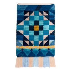 Inca Portal,'Handwoven Geometric Wool Tapestry in Cool Shades from Peru'