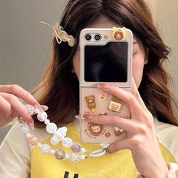 TEMU 3d Donut Bear Folding Phone Case With Chain Z Flip 6 5 4 3