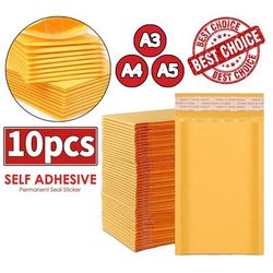 TEMU 10 X Gold Padded Lined Envelopes Bags Postal Wrap Mailers Self Seal 10pc A3 A4 A5 New