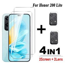 TEMU 4-in-1 For Honor 200 Lite Tempered Glass Kit - 2.5d Full Coverage Screen Protector, 2 Lens Films, Scratch-resistant, High-definition Display Guard For Honor 200 Lite 5