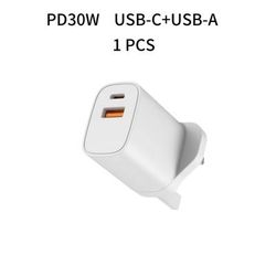 TEMU 30w Type C Fast Charger, Dual-port Gan Usb-c And Usb-a Wall Charger Compatible With Iphone 15 Plus/15 Pro/15 Pro Max/ Galaxy S24 Ultra/s23/s22/s21, Pixel, Ipad, Airpods, And .
