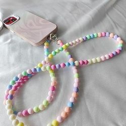 TEMU Colorful Macaroon Crossbody Phone Chain With Beaded Phone Case Strap For Drop Protection.