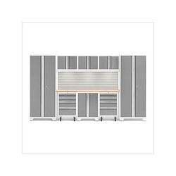 NewAge Garage Cabinets BOLD Series Platinum 9-Piece Set with Bamboo Top, Backsplash and LED Lights