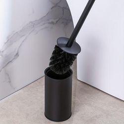 TEMU Stainless Steel Toilet Brush With Long Handle And Holder - Leak-proof, Floor Standing Design For - Black, Toilet Brush Holder, Without Leak