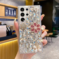 Bling Pink Pearl Flower Case For Samsung Galaxy S25 S24 Ultra S23 S22 S21 Plus Note 20 Glitter