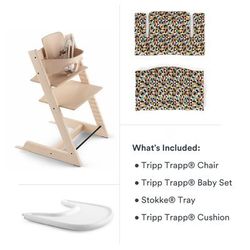 Tripp Trapp High Chair and Cushion with Stokke Tray Bundle - Natural / Honeycomb Happy / White