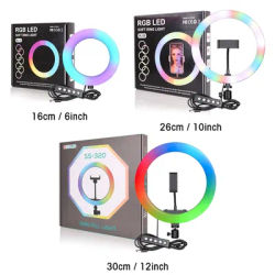 6/10/12Inch RGB LED Ring Light Selfie Ring Lamp 15 Colors 3 Model With Tripod Stand USB Plug For YouTube Live Makeup Photography