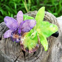 Fairy Cattleya,'Purple and Green Natural Cattleya Flower Resin Hair Clip'
