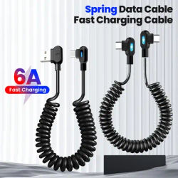 6A Dual Elbow USB C To Type C Short Spring Data Cable Fast Charging Cable For iPhone Pro Samsung