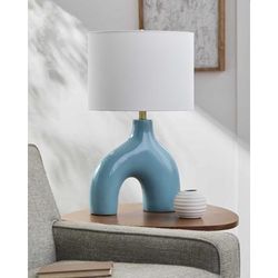 Pamanukan 25"H x 14"W x 14"D Cottage Blue/White/Metallic - Brass/Translucent Table Lamp - Boutique Rugs