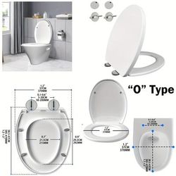 TEMU O-shape Soft Close Toilet Seat -release Hinges, White Plastic Lid, Adjustable Stainless Steel Hinges For , 47 X 37.2cm