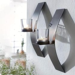 TEMU Set Of 2pcs Wall Sconce Candle Holder, Black Metal Iron Wrought Candlestick Stand With Glass Cup, Wall Mounted Candle Tray For Room, Hallway, Entryway, Bathroom Decor