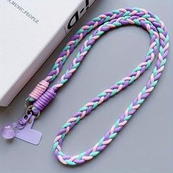 TEMU 1pc Universal Phone Lanyard With Cardholder And Heart Charm, Durable Polyamide Woven Crossbody Neck Strap, Anti-loss Mobile Case Hanging Chain
