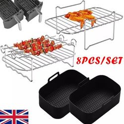 TEMU 8pcs Air Fryer Accessories Set, Silicone Double Basket, Food Contact Safe Grill Rack, Multi-functional Kitchen Tools For Cooking & Grilling